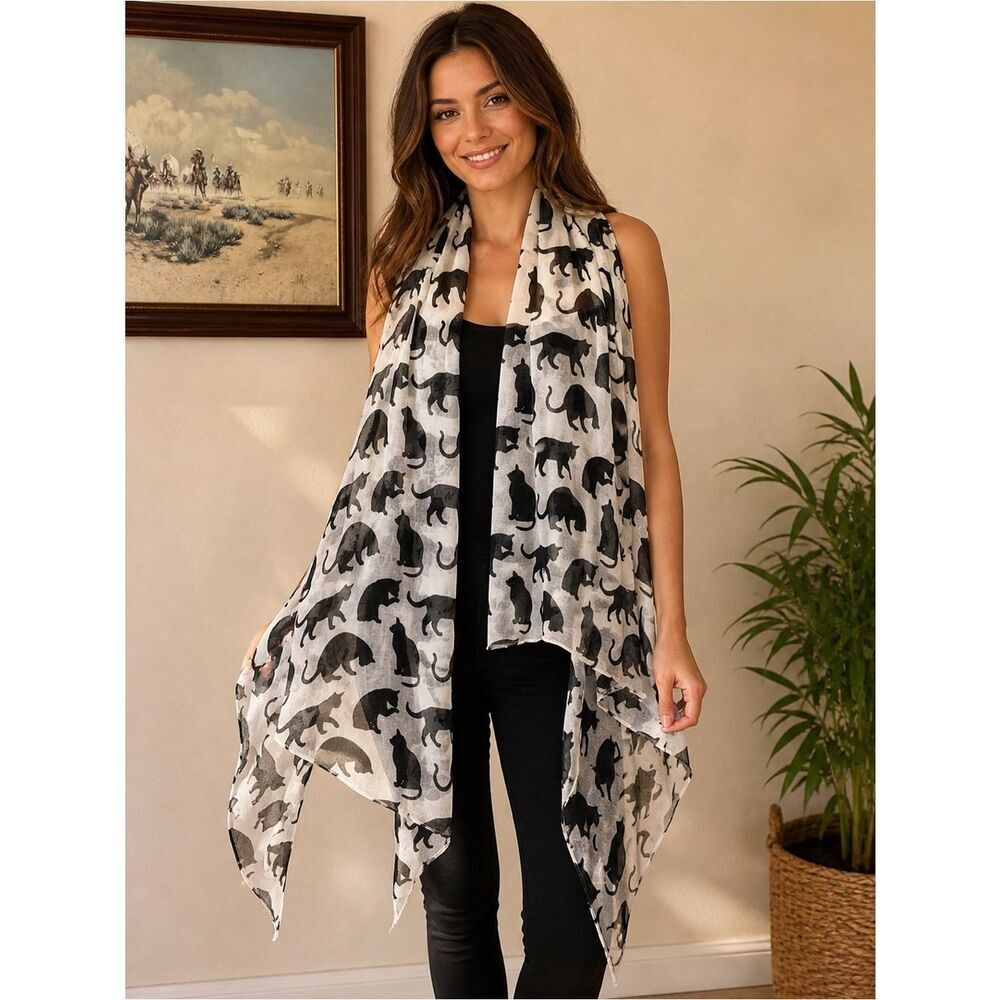 Oversized Sem-sheer Kitty Cat Scarf